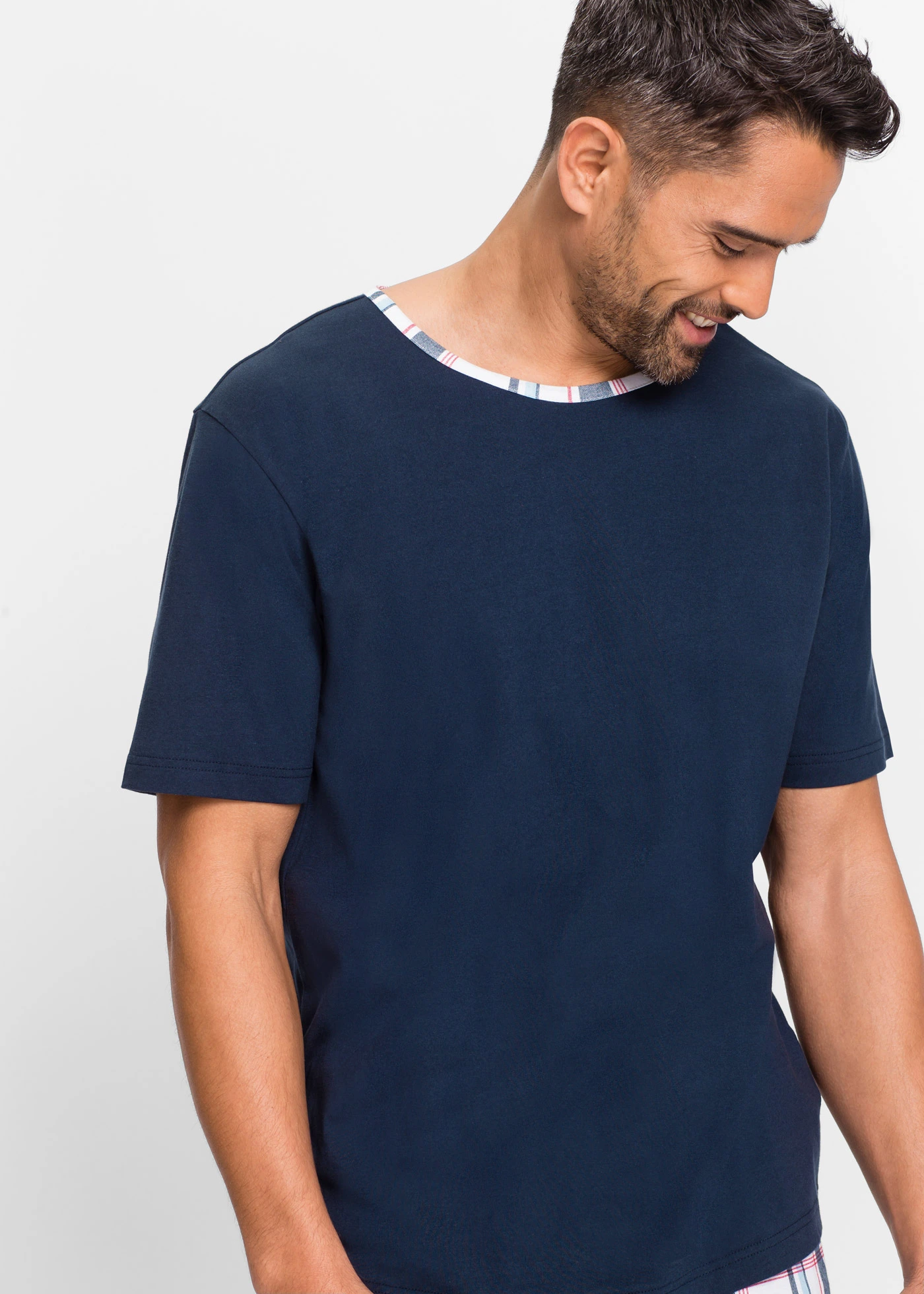 Pyjashort • bleu foncé carreaux • Boutique bonprix