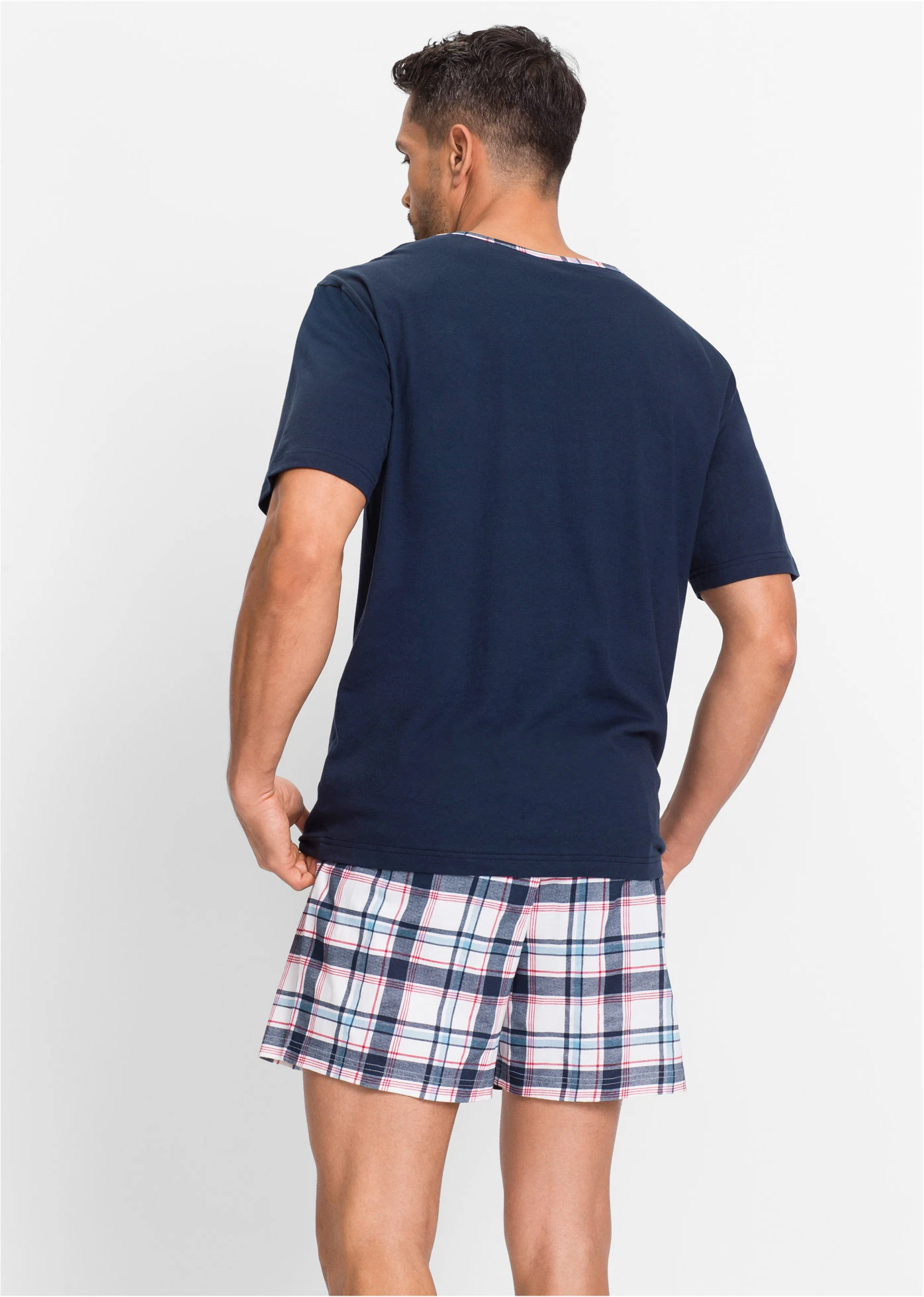 Pyjashort • bleu foncé carreaux • Boutique bonprix