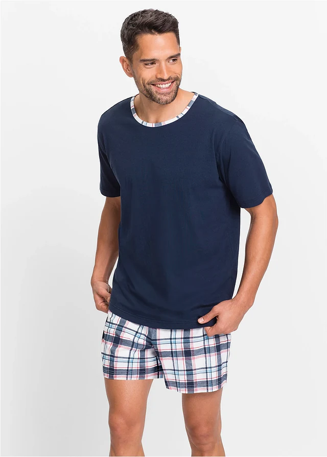 Pyjashort, Couleur: bleu foncé carreaux
