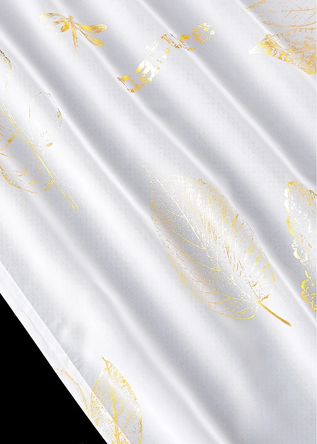 Transparant gordijn met glanzende print (1 stuk), Kleur: wit-goud