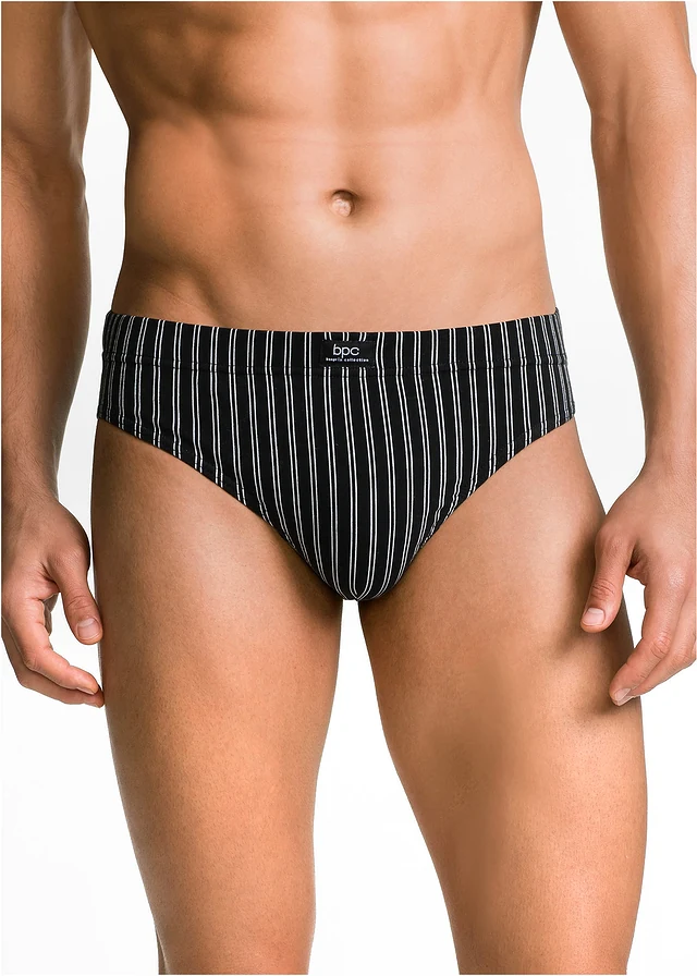 Lot de 5 slips coton, Couleur: noir uni + rayé
