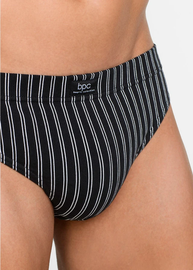 Lot de 5 slips coton, Couleur: noir uni + rayé