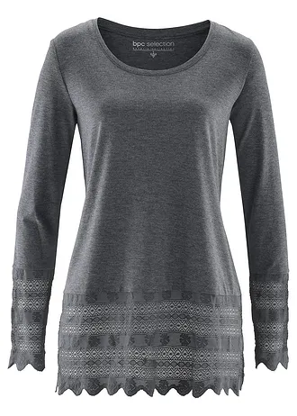 Longshirt met kant • grijs gemêleerd • bonprix online shop