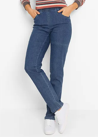 Lot de 2 jeans droits, taille mi-haute, Couleur: bleu denim+noir