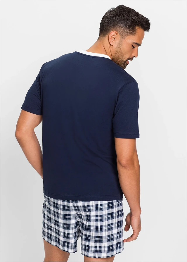 Pyjashort, Couleur: bleu foncé   blanc