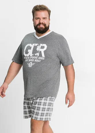 Krátké pyžamo, barva: šedý melír-bílá