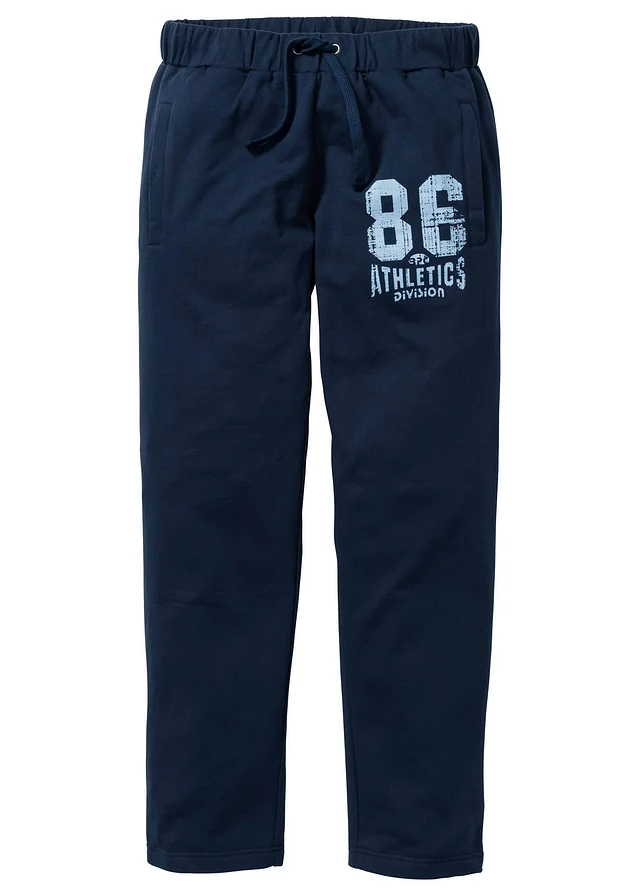 Pantalon de jogging avec détails sportifs, 100% coton, Couleur: bleu foncé
