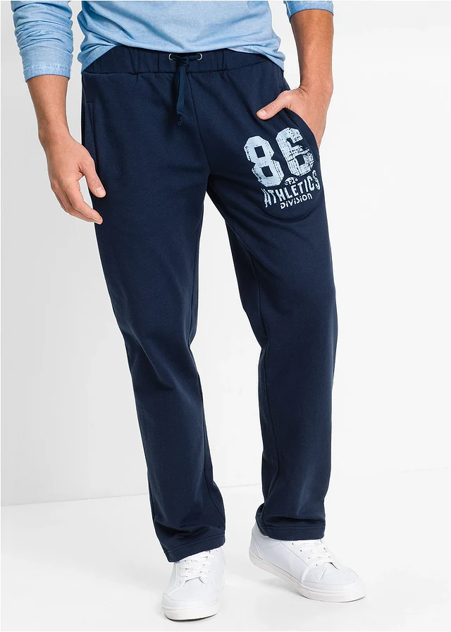 Joggingbroek van katoen, Kleur: donkerblauw/lichtblauw