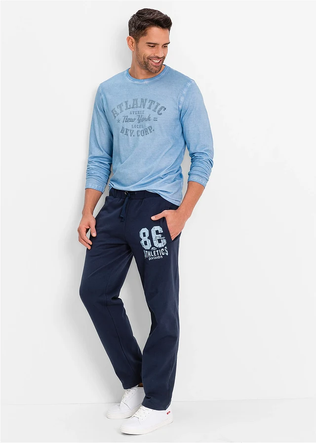 Pantalon de jogging avec détails sportifs, 100% coton, Couleur: bleu foncé