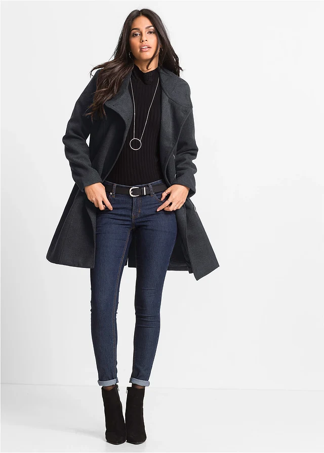 Korte coat, korte maten, Kleur: antraciet gemêleerd