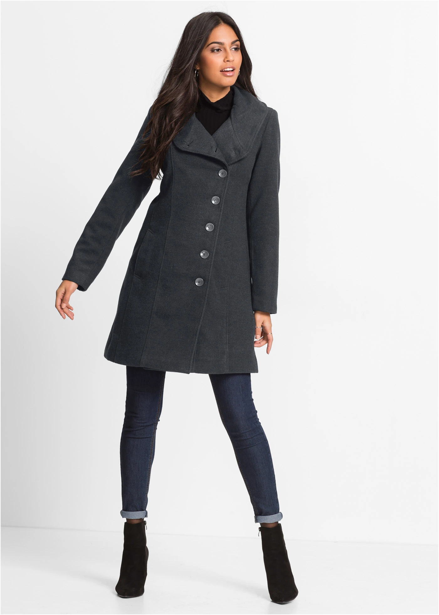Manteau court, taille courte • anthracite chiné • Boutique bonprix