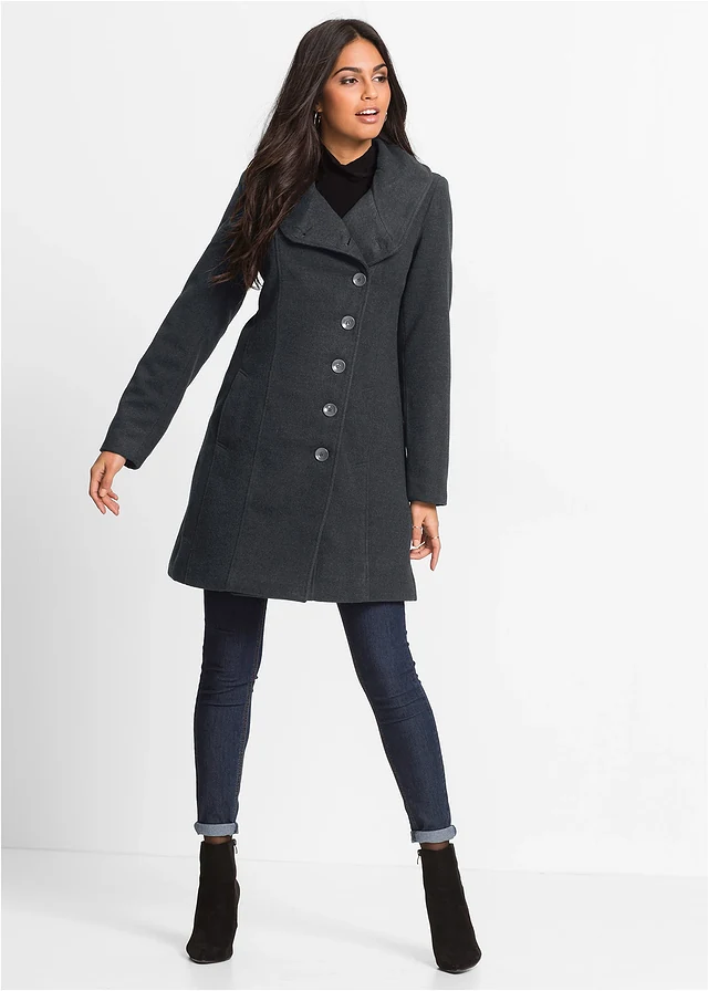 Korte coat, korte maten, Kleur: antraciet gemêleerd