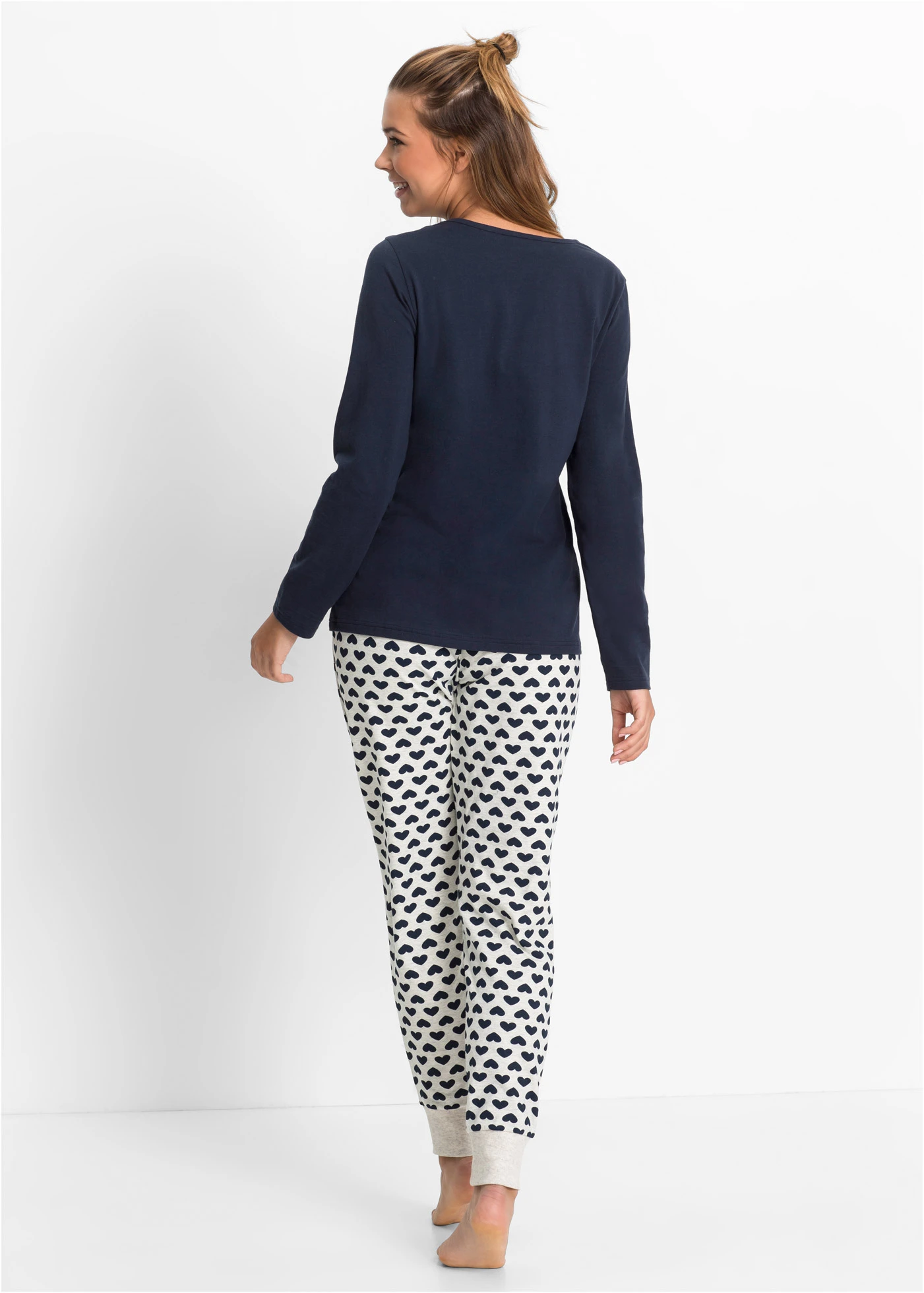 Pyjama met biologisch katoen • donkerblauw-ecru gemêleerd gedessineerd • bonprix online shop