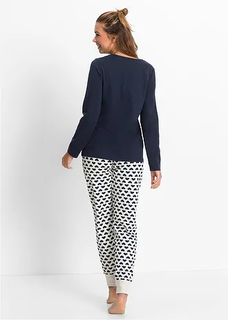 Pyjama met biologisch katoen • donkerblauw-ecru gemêleerd gedessineerd • bonprix online shop