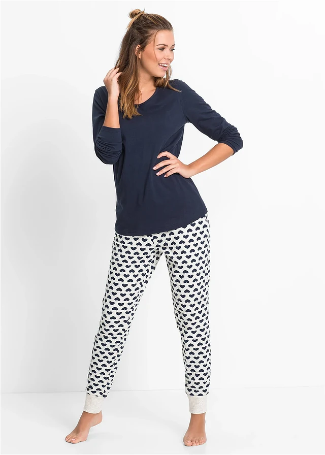 Pyjama coton • bleu foncé/écru chiné imprimé • product-page.page-title-suffix