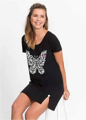 Chemise de nuit courte • noir imprimé • Boutique bonprix