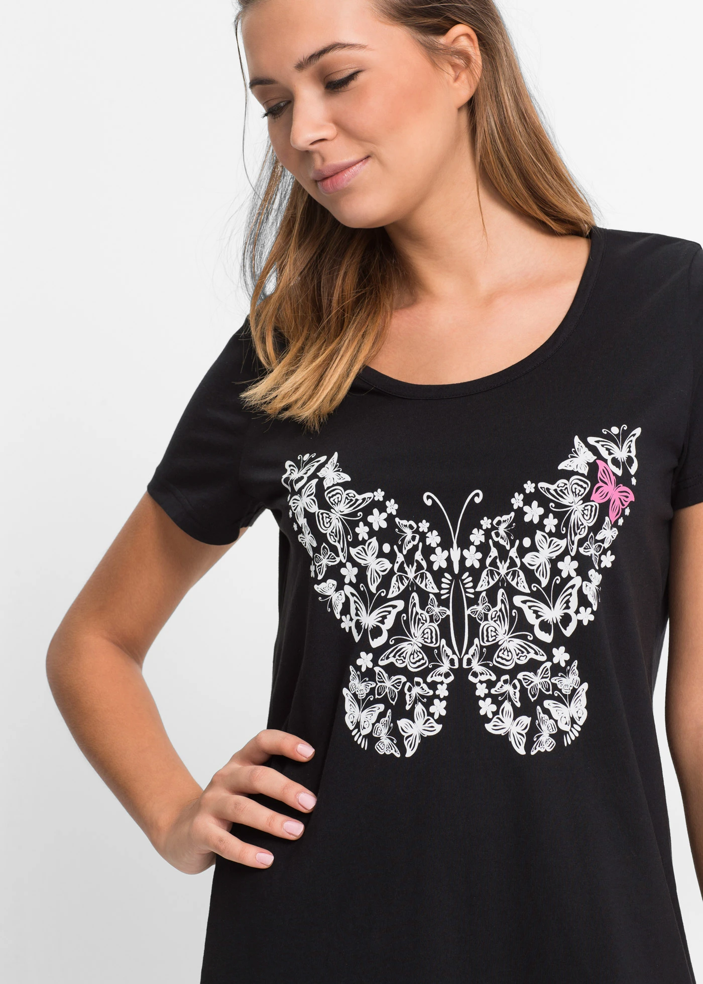 Kort nachthemd met biologisch katoen • zwart met print • bonprix online shop