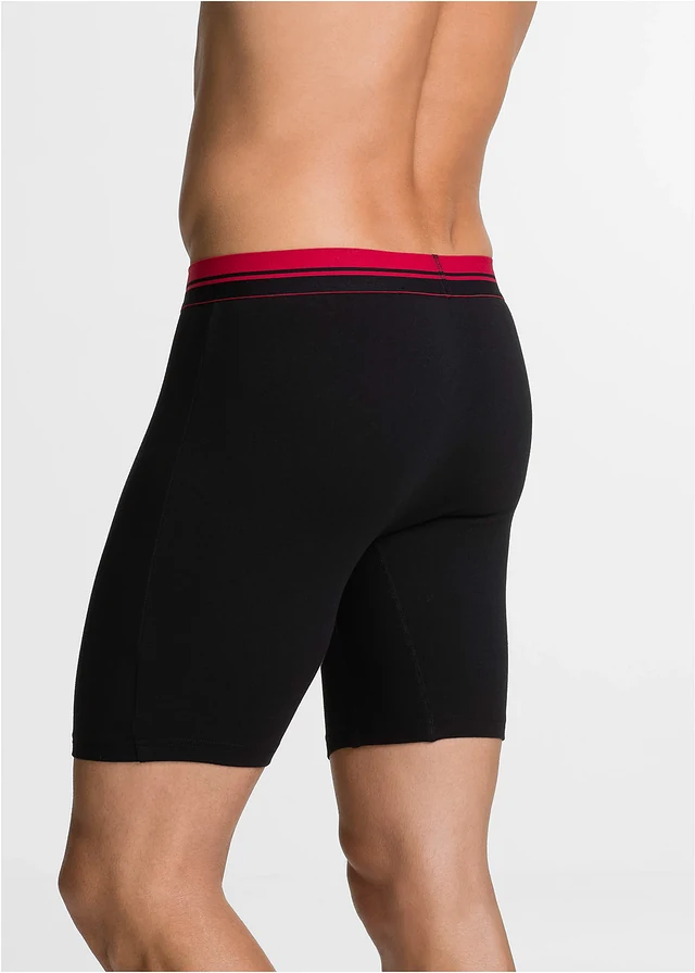 Lot de 2 boxers longs coton, Couleur: noir + rouge foncé