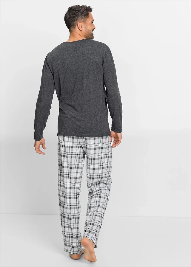 Pyjama met biologisch katoen en lange mouwen, Kleur: antraciet gemêleerd geruit