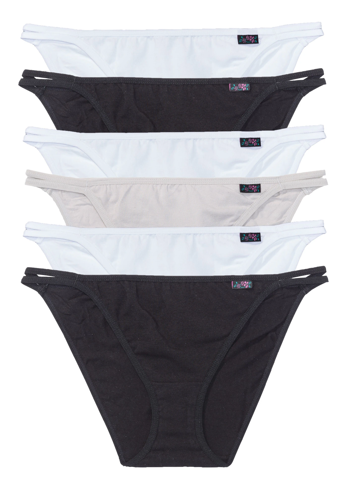 Tangaslip (set van 6) • zwart+wit+grijs-beige • bonprix online shop