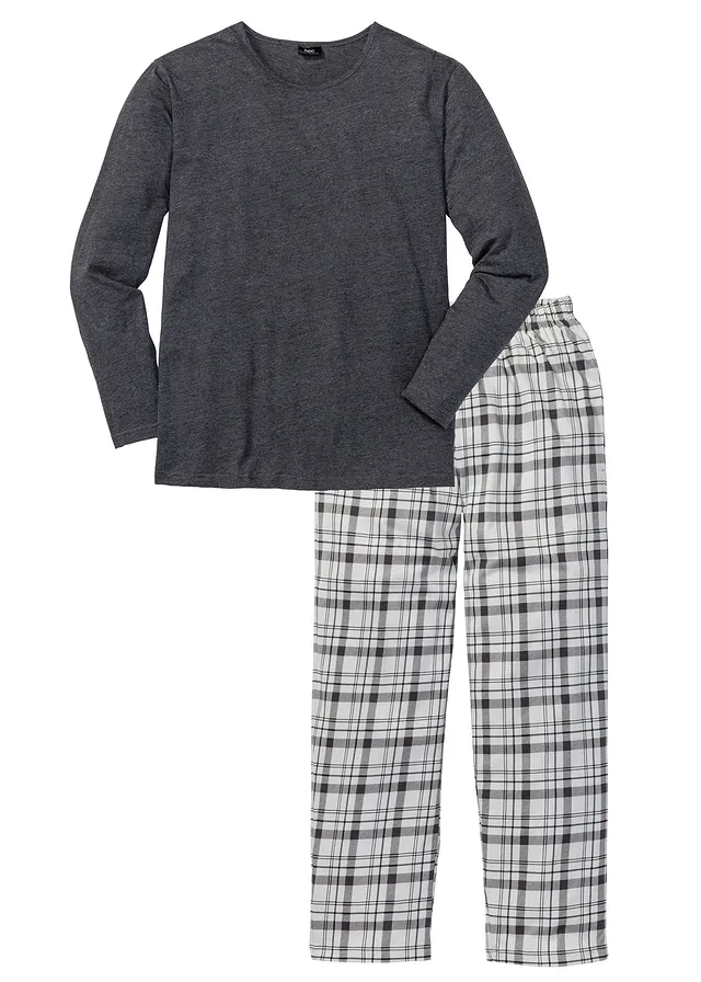 Pyžamo s dlouhým rukávem a organickou bavlnou • antracitový melír kostka • bonprix obchod