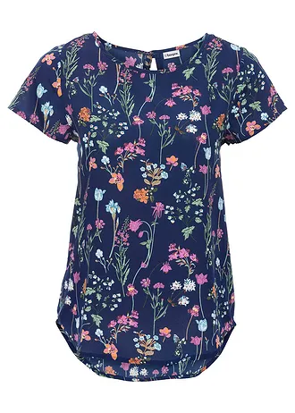 Blouseshirt, Kleur: middernachtblauw gebloemd