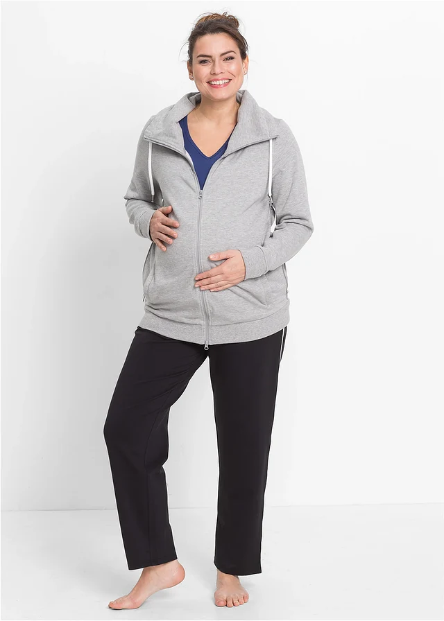 Zwangerschaps-joggingbroek van biologisch katoen, straight leg, Kleur: zwart