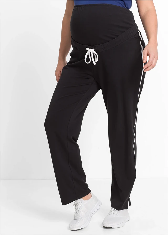 Zwangerschaps-joggingbroek van biologisch katoen, straight leg, Kleur: zwart