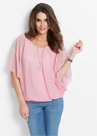 Chiffon blouse met ondershirt, Kleur: poudreroze