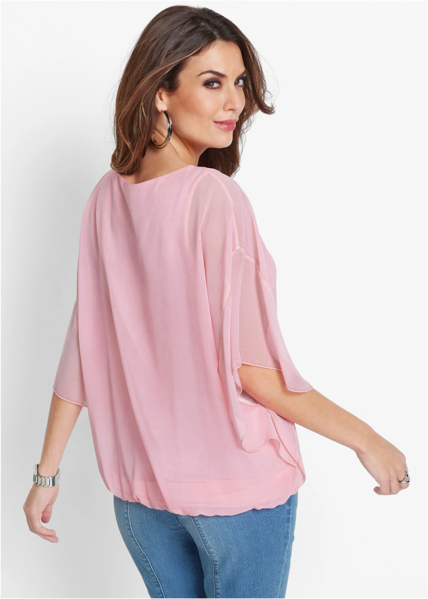 Chiffon blouse met vleermuismouwen • poudreroze • bonprix online shop