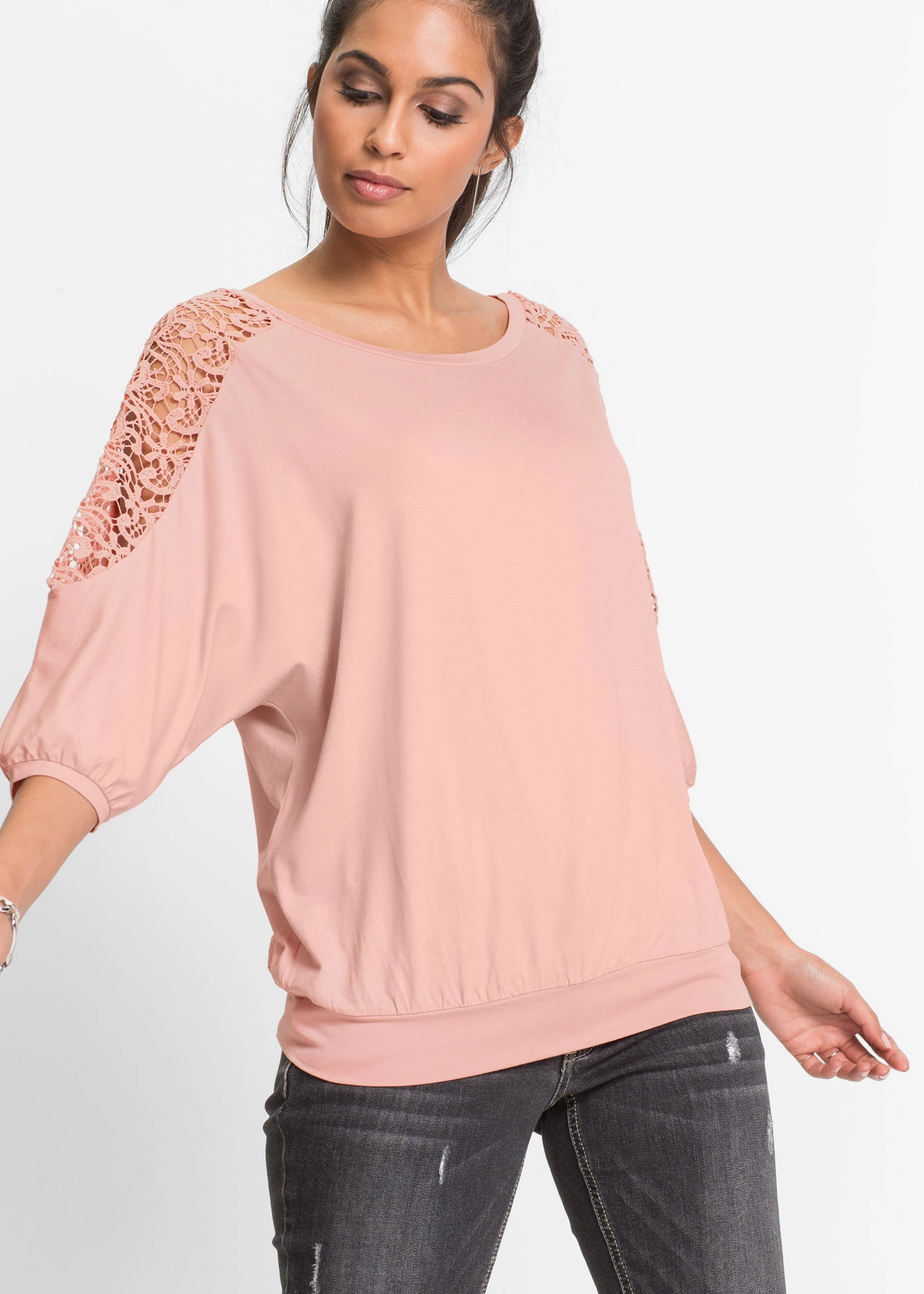T-shirt oversize en viscose et dentelle • rose vintage • Boutique bonprix