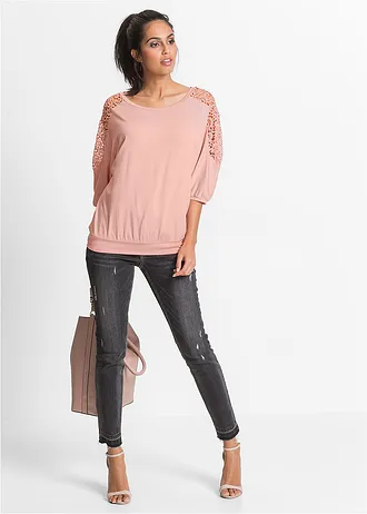 T-shirt oversize en viscose et dentelle • rose vintage • Boutique bonprix