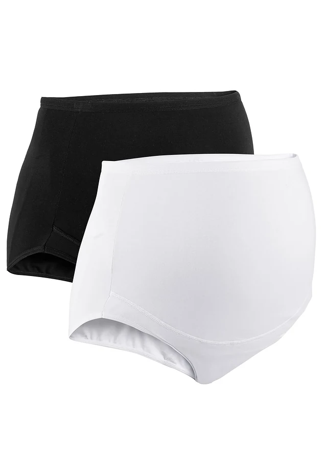Lot de 2 slips de grossesse en coton, Couleur: blanc+noir
