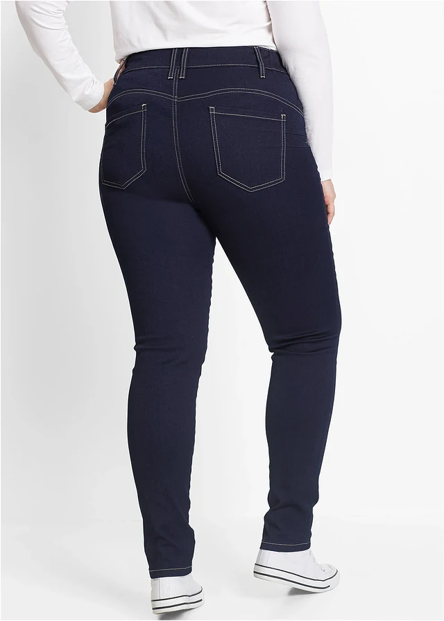 Jean slim taille haute, super extensible, Couleur: bleu foncé denim