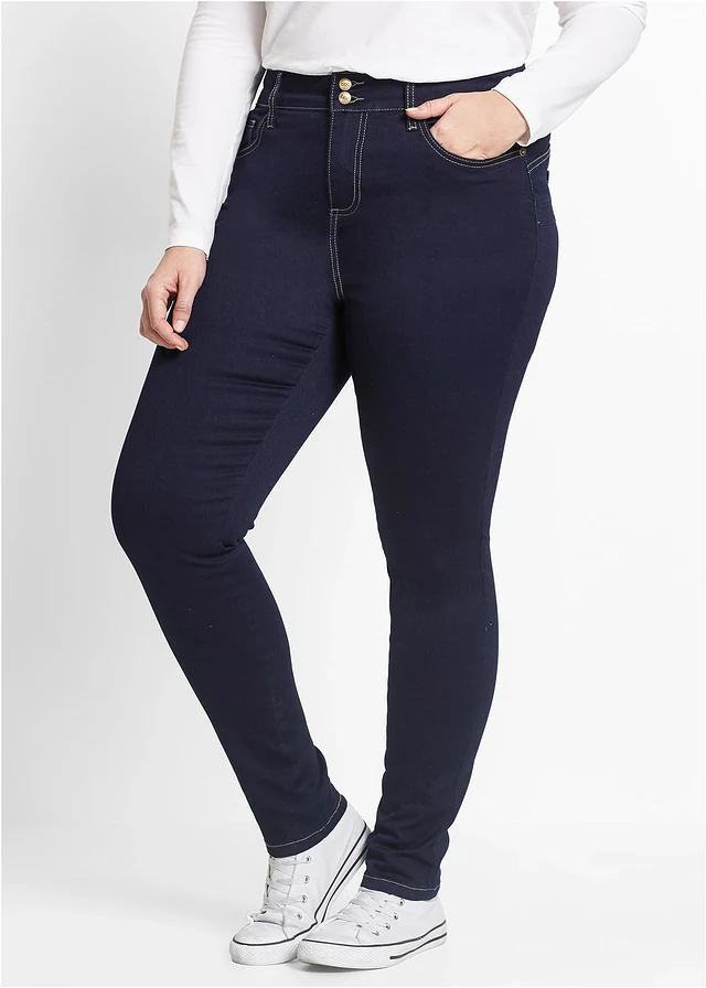 Jean slim taille haute, super extensible, Couleur: bleu foncé denim