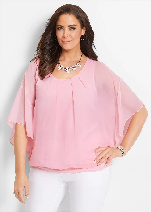 Chiffon blouse met ondershirt, Kleur: poudreroze