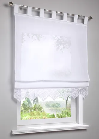 Polotransparentní řasící roleta s háčkovaným lemem