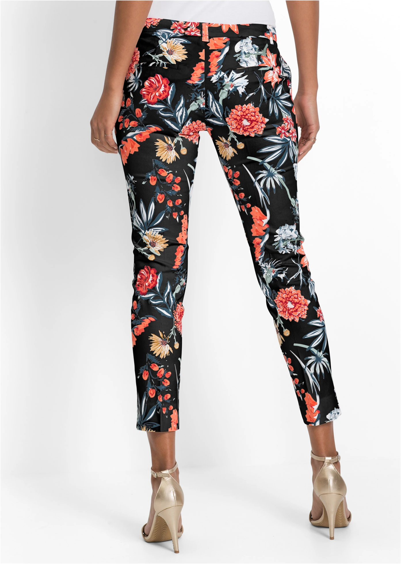 7/8 strečové kalhoty • černá s květy • bonprix obchod