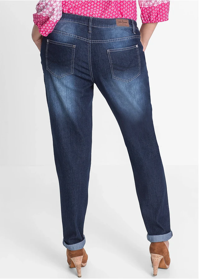 Comfort stretch boyfriend jeans, mid waist, Kleur: donkerblauw used