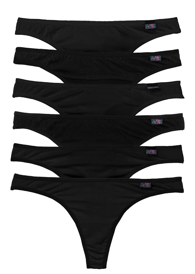 Lot de 6 strings coton, Couleur: noir