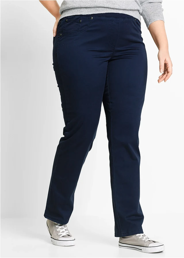 Twill broek van elastisch katoen, Kleur: donkerblauw