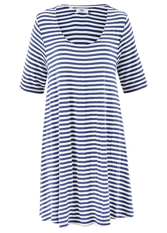 Tunique T-shirt en viscose extensible, Couleur: indigo-écru rayé