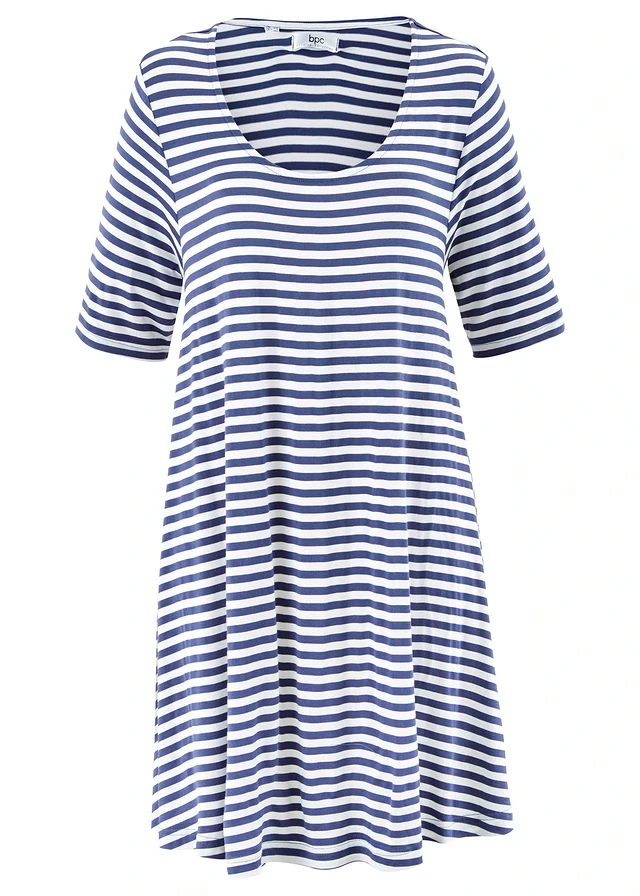 Tunique T-shirt en viscose extensible, Couleur: indigo/écru rayé
