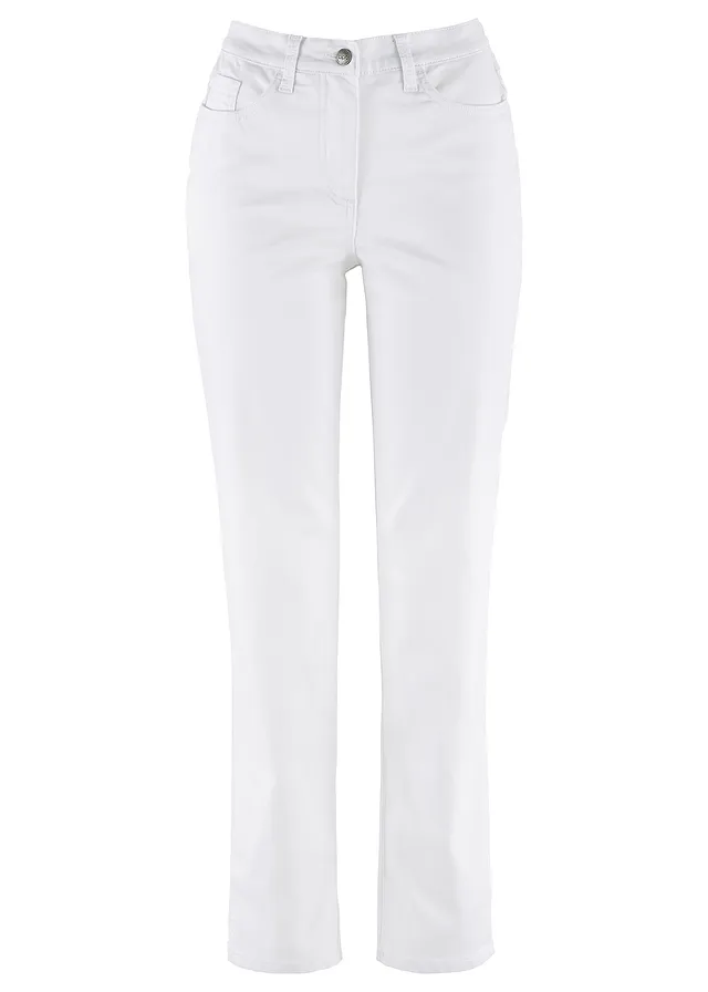 Pantaloni stretch cu talie medie, croială dreaptă pe picior