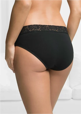Slip met zacht katoen en kant (set van 5) • zwart+wit+rood • bonprix online shop