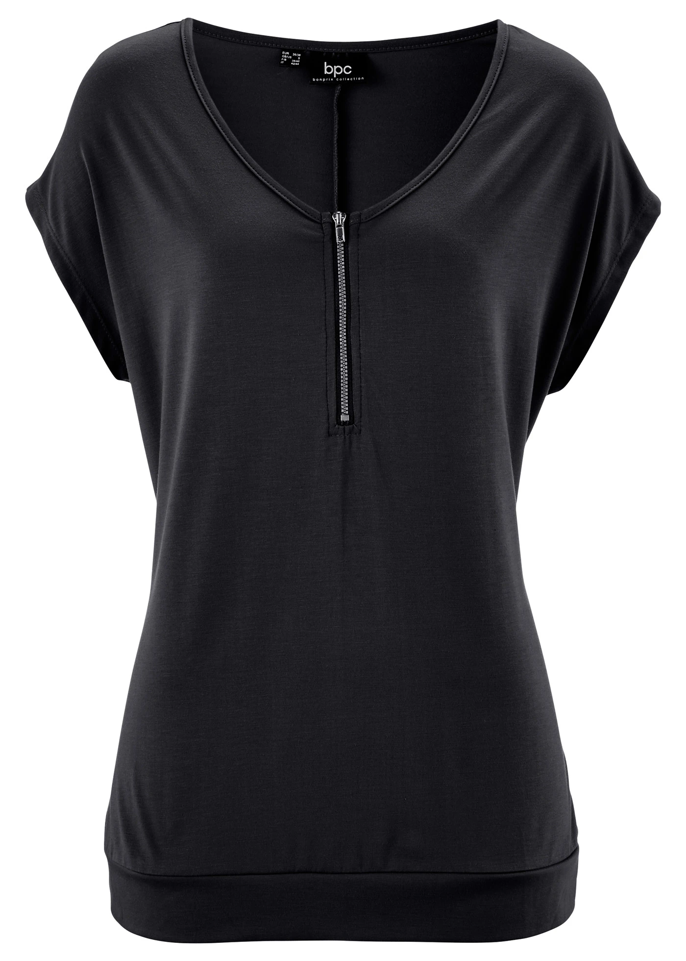Triko se zipem, krátký rukáv • černá • bonprix obchod