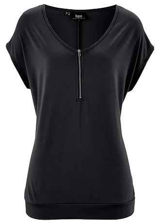 Triko se zipem, krátký rukáv, barva: černá