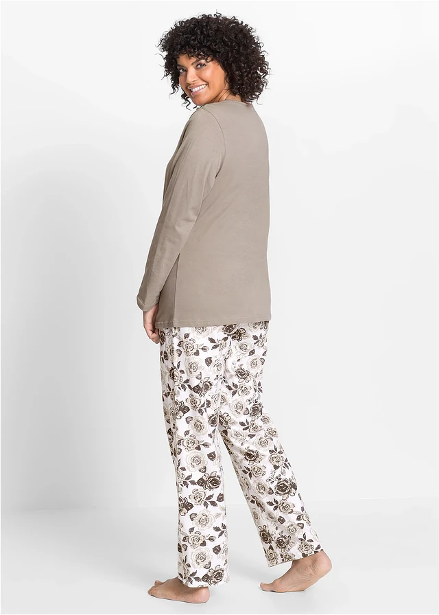 Pyjama van puur biologisch katoen, Kleur: grijs/wit met print