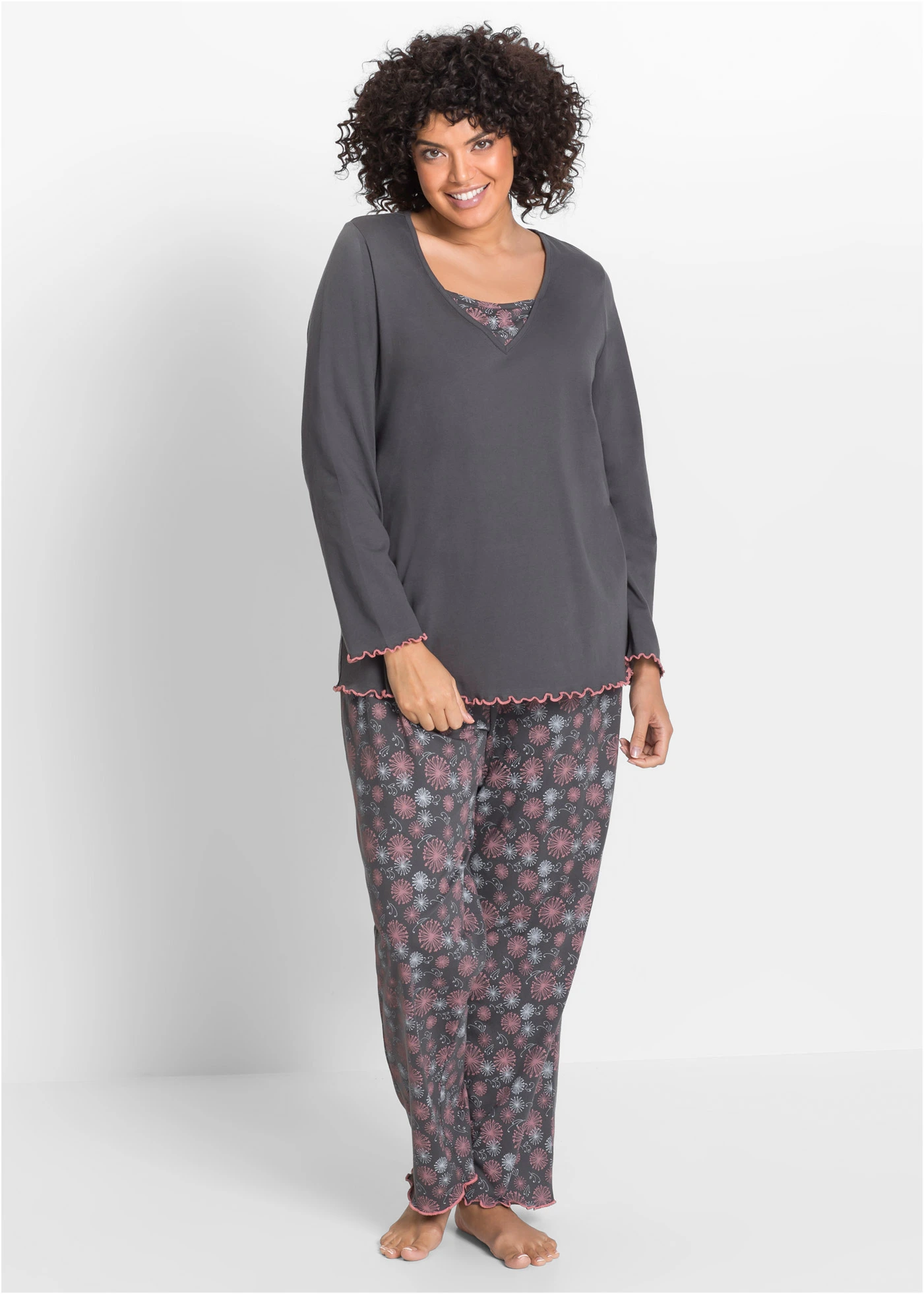 Pyjama van puur biologisch katoen • grijs met print plus size • bonprix online shop