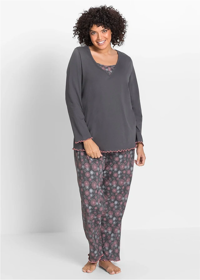 Pyjama van puur biologisch katoen • grijs met print plus size • product-page.page-title-suffix